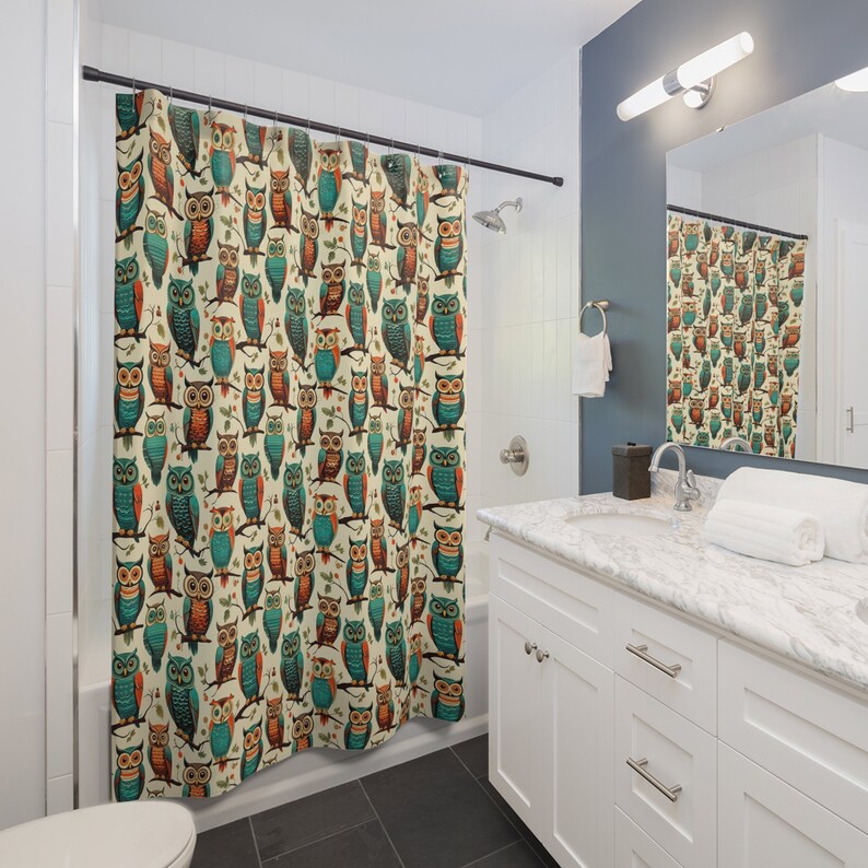 Graduation Owl Pattern Print Bathroom Shower Curtain