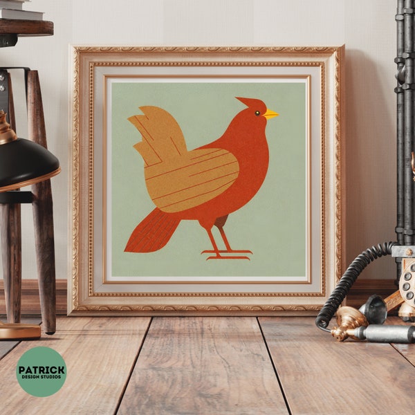 Rhode Island Red Matte Print - Farmhouse Artwork, Country Print, State Bird, Mid-Century Modern Hen Poster, Retro Chicken Art, Bird Artwork