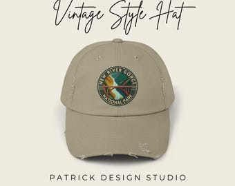 New River Gorge National Park Distressed Baseball Hat - 100% Cotton Twill, West Virginia Adjustable Hat, Vintage Style National Park Cap