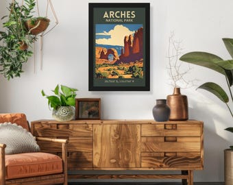 Framed Arches National Park Print - Retro Utah Travel Poster
