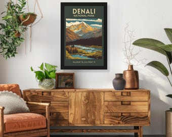 Inramad Denali nationalpark-affisch - Vintage Alaska-resekonst