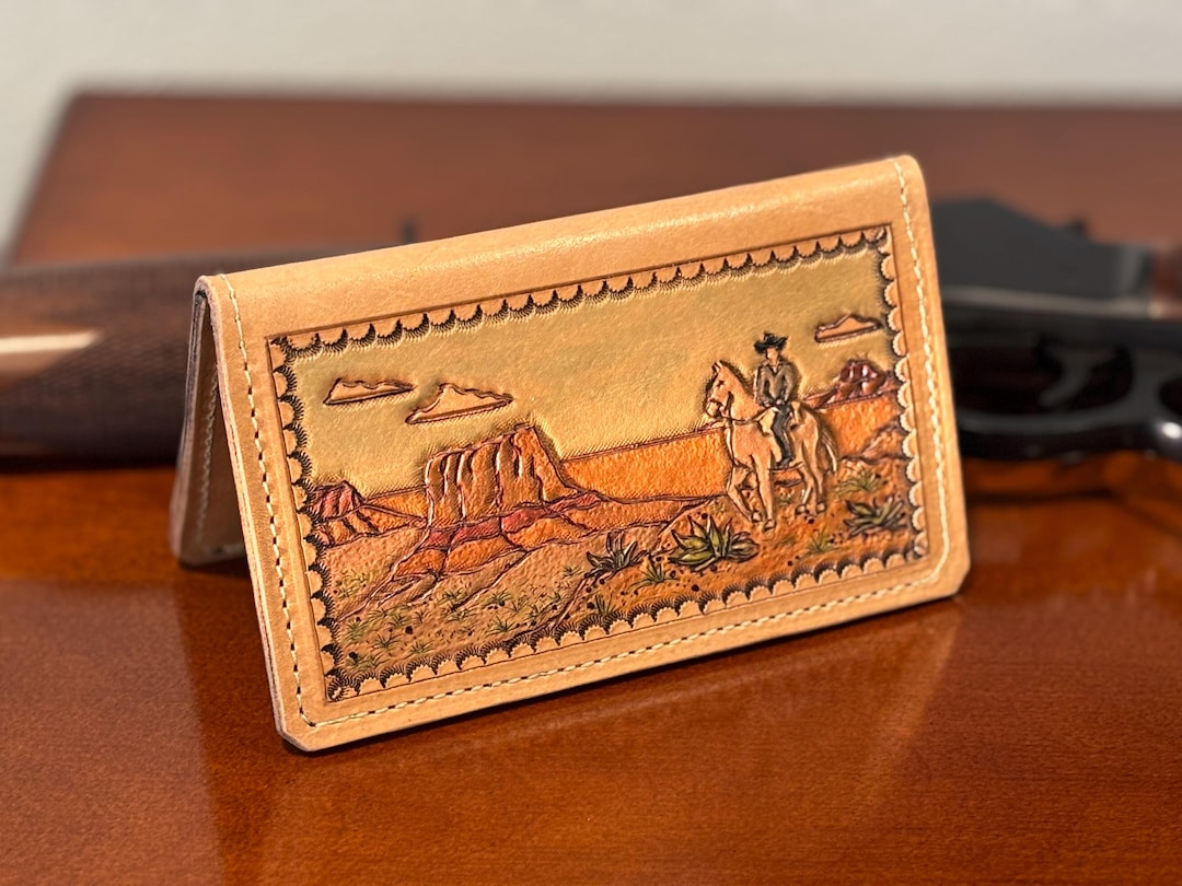 Roper Rodeo Wallet Hand Tooled Leather Roper Wallet: Monument Valley, Cowboy, Desert USA ...