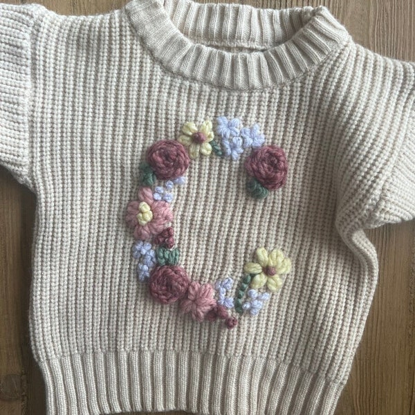 Embroidered Flower Initial baby sweater