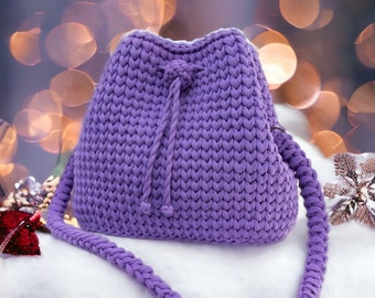 Bolsa de ganchillo, Bolsa de algodón, Bolsa violeta hecha a mano, Regalo para mujer, Regalo para mamá, Regalo para hermana, Regalo para esposa, Regalo para abuela, Hecho en Ucrania