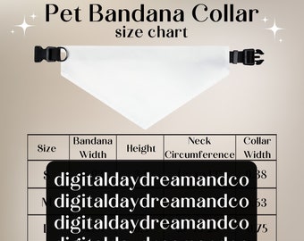 Dog Bandana Collar Size Chart, Dog Collar Mockup, Cat Collar Mockup, Pet Collar Size Guide, Dog Collar Size Guide, POD Dog Collar Size Chart