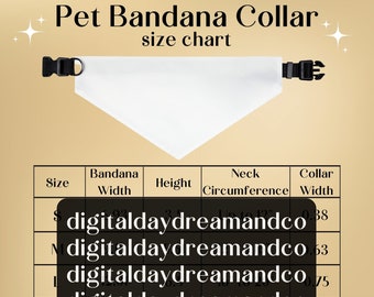 Dog Bandana Collar Size Chart, Dog Collar Mockup, Cat Collar Mockup, Pet Collar Size Guide, Dog Collar Size Guide, POD Dog Collar Size Chart
