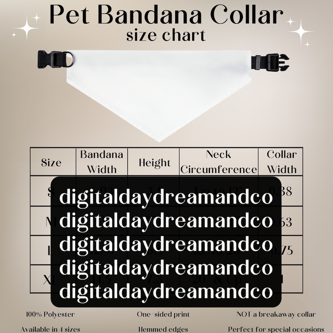 Colar Sizes Table Dog Bandana Collar Size Chart, Dog Collar Mockup, Cat Collar Mockup ...
