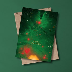 クリスマスツリー クラスター クリスマス カード | 10 枚パック | オタク向け STEM スペース カード | 6x4 封筒付き | お祝いのホリデー