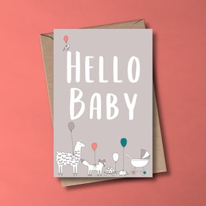 Schattige dieren nieuwe babykaart | 1 of 10 | 6 x 4 inch met envelop | Uniseks welkomskaarten nieuwe baby