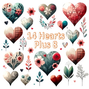 Coeur Clipart aquarelle Clipart POD design téléchargement numérique Scrapbooking Invitation créations en papier maquette mug téléphone gobelet coussin fichiers PNG SVG