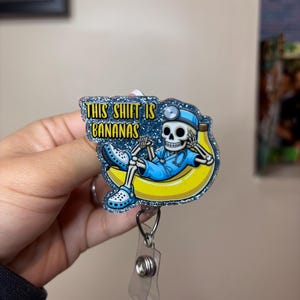 This Shift is Bananas Badge Reel – Funny Nurse or Teacher ID Holder – Retractable Clip – Cute Gift for Healthcare Workers or School Staff