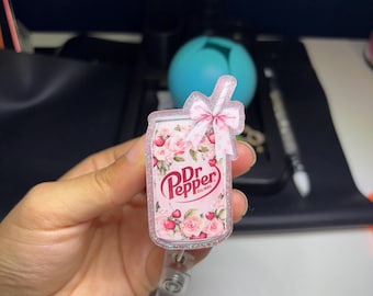 Floral soda badge reel | Pink Soda Can Nurse Accessory