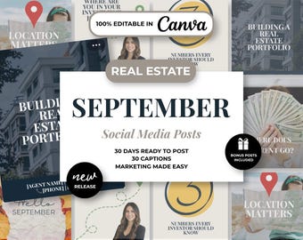 September Real Estate Investor Social Media Templates | 30 Canva Posts (Digital Download)