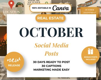 October Real Estate Investor Social Media Pack | 30-Day Realtor Content (Digital Download)