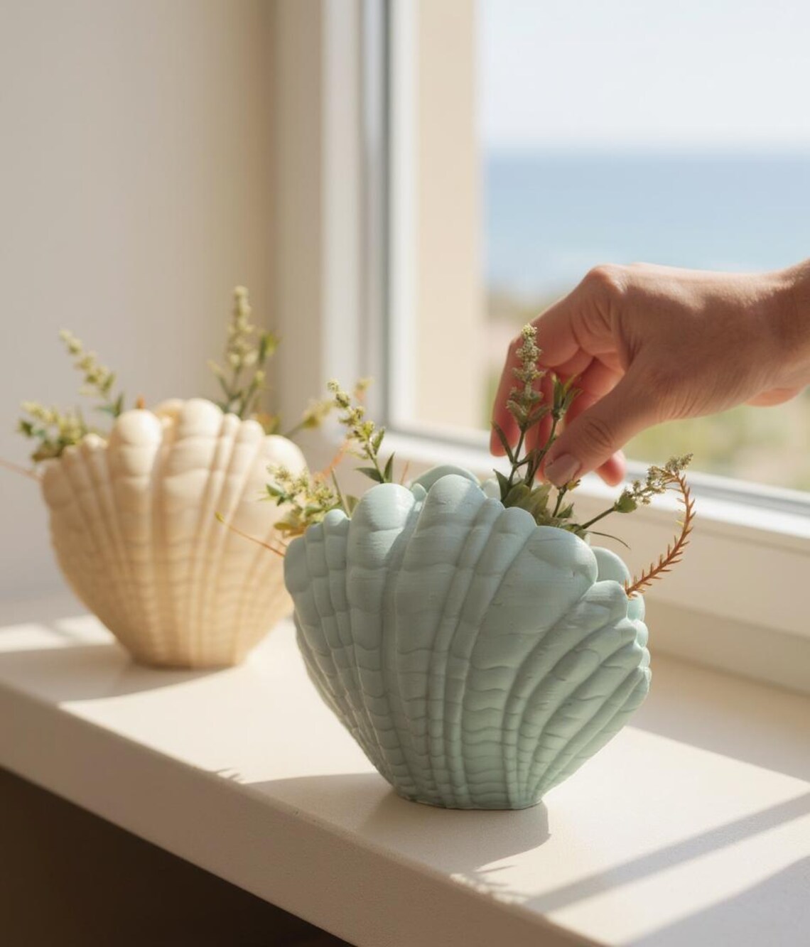 Shell Vase – Coastal Home Decor | Minimalist Ocean-inspired Vase for ...