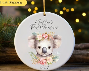 Koala Bear Baby 1st Christmas Ornament, Personalized Baby First Christmas Ornament, Baby Girl Ornament, New Baby Gift, Holiday Baby Ornament