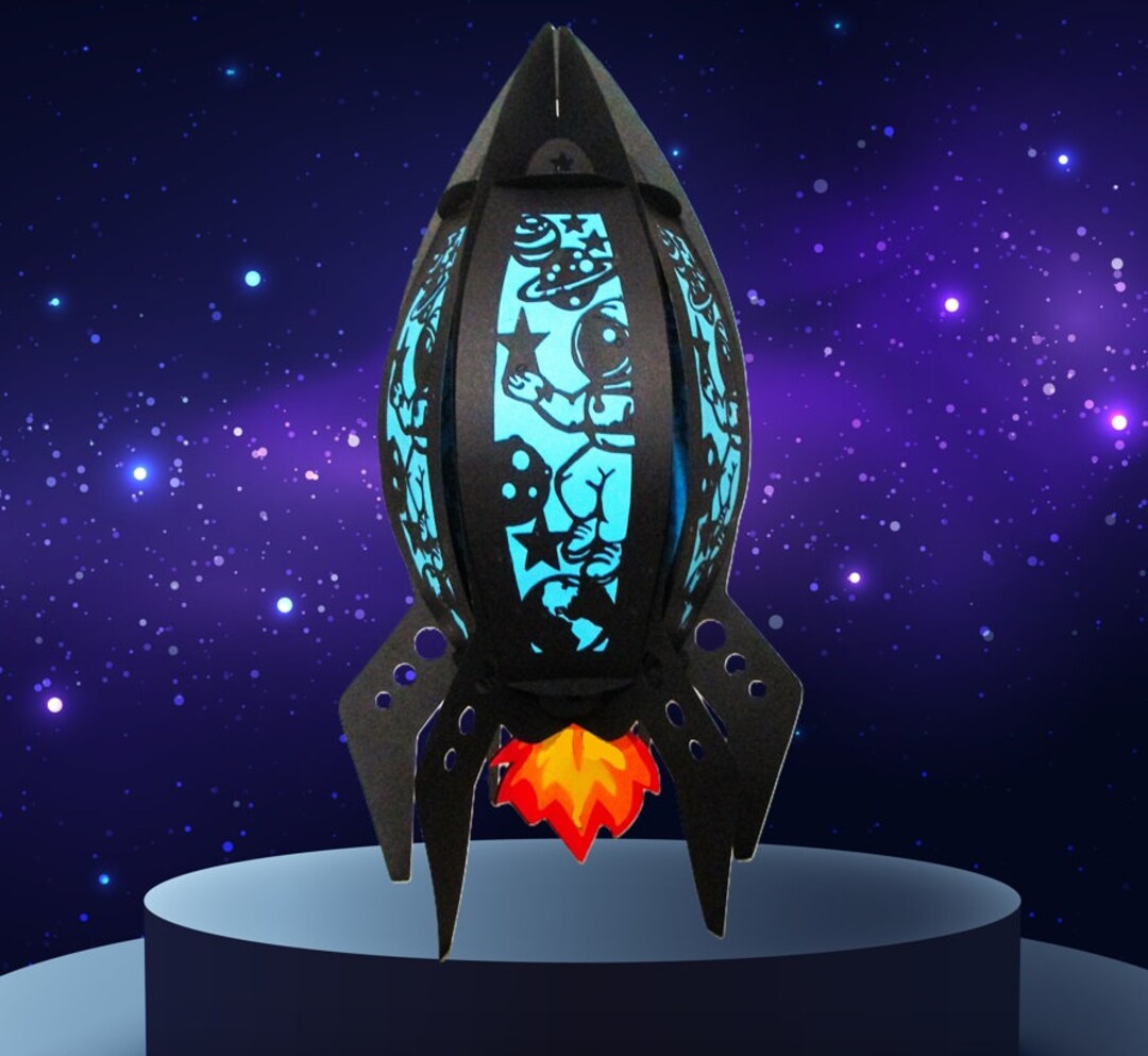 Standing Rocketship Standing Rocket Space Ship Lantern Paper Cut Lightbox Cricut SVG Cut ...