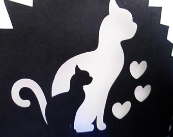 Kitty Heart Lantern Valentine  Paper Cut  Lightbox Cricut SVG file Template