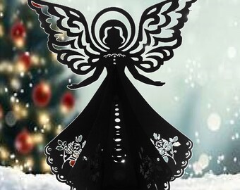 Rose Angel Christmas Lantern Paper Cut  Lightbox Cricut SVG Cut file