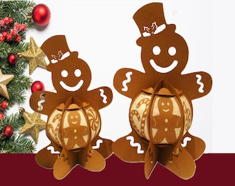Gingerbread Man Christmas Lantern Paper Cut  Lightbox Cricut SVG Cut file