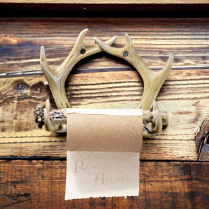 Porta carta igienica in resina rustica con corna di cervo, decorazione vintage per il bagno, fissaggio in stile corna di cervo, regalo rustico per la decorazione del bagno per mamma e papà