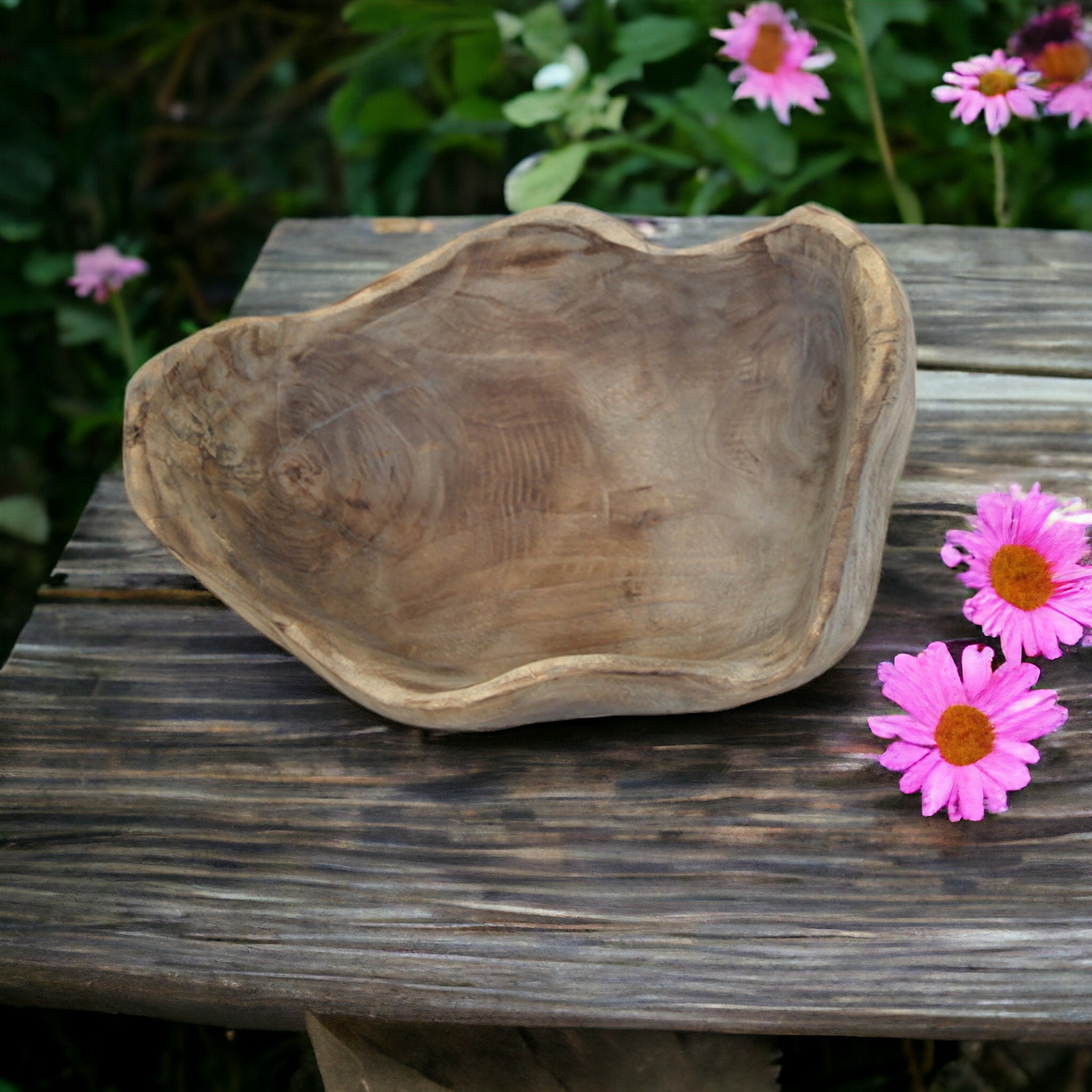 Rustic Hand Carved Decorative Wooden Fruit Bowl, Carved Fruit Bowl
