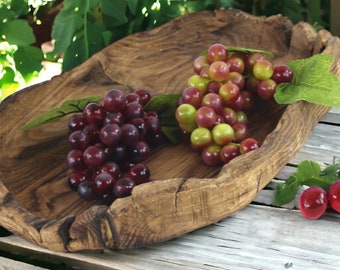 Rustic Hand Carved Aged Wooden Trays, Handmade Decorative Fruit Bowl, Rustic Carved Wooden Decor, Hand Carved Wood Gift For Mum Grandma