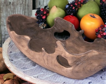 Rustic Hand Carved Decorative Fruit Bowls, Vintage Carved Wood Bowl, Rustic Wooden Decor, Hand Carved Solid Wood Decoration Gift For Mum