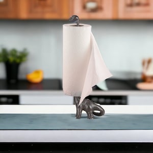 Suporte de toalha de papel de dinossauro de ferro fundido rústico, utensílios de cozinha de ferro vintage, decoração de cozinha de ferro fundido, presentes de decoração de casa rústica para mamãe e papai