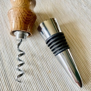 Oak Hardwood Hand Turned Bottle Stopper and Cork Screw