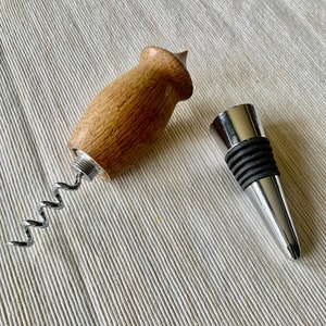 Oak Hardwood Hand Turned Bottle Stopper and Cork Screw