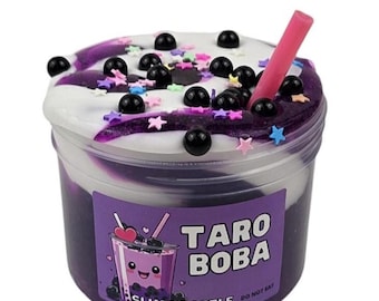 Taro Boba Slime DIY Set Purple Clear Slime White Thick Glossy Slime Duo (10oz Total) – Berry Krisp Scented with Boba Charms & Star Sprinkles