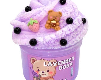 Lavender Bear Cloud Slime 8 fl oz icke-klibbigt slime nybörjarvänligt tillverkat i USA lavendel doftande