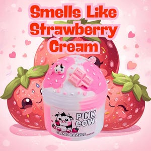 Pink Cow Cloud Slime – Pink Sugar Scented, Cow & Heart Charms image 3