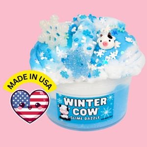 Winter Cow Cloud Slime: Vanilla Marshmallow Scent, Snowflake Charms image 2