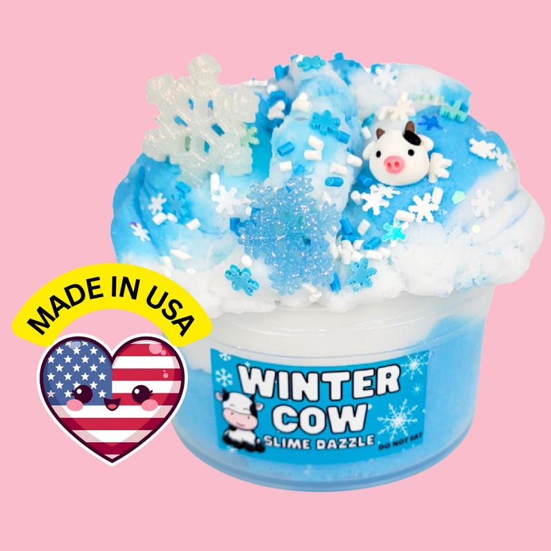 Winter Cow Cloud Slime: Vanilla Marshmallow Scent, Snowflake Charms image 2