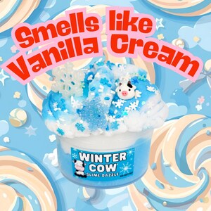Winter Cow Cloud Slime: Vanilla Marshmallow Scent, Snowflake Charms image 3