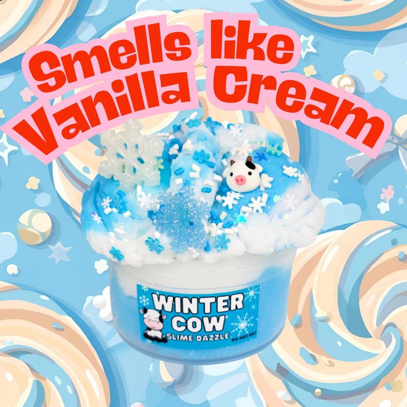 Winter Cow Cloud Slime: Vanilla Marshmallow Scent, Snowflake Charms image 3
