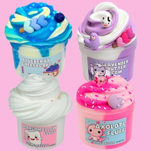 Nuevo set de slime superventas, paquete de 4 unidades de 237 ml cada uno: Nube, Mantequilla, Floam, Axolotl Fluff ASMR.