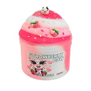 Strawberry Cow Snow Butter Slime Strawberry Vanilla Scented Soft Butter Slime with Cow Strawberry Charms Beginner Friendly Snow Butter Slime
