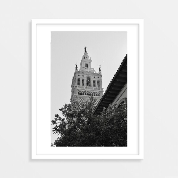 Kansas City Country Club Plaza, Photography, Matte Border Frame, Black and White Photography, White Mat Frame