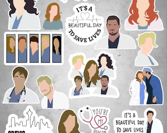 Greys Anatomy Stickers- Grey Sloan- Greys Anatomy doctors- Greys Anatomy Quotes- Meredith and Derek