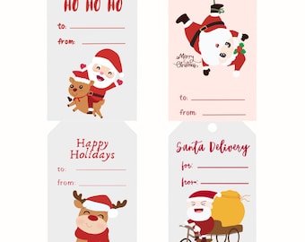 Christmas Gift Tags, Pack of 4, Digital Download- To and From Stickers- Santa Gift Tags- Gift Accessories