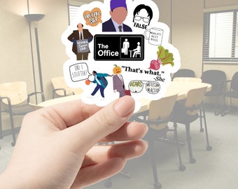 The Office Stickers- Prison Mike- Kevin's Famous Chili- Dunder Mifflin- The Office TV show- Schrute Farms- Dwight Schrute