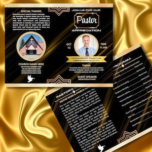Pastor Appreciation Program Template, Editable Pastor Installation Folding Brochure, Printable Church Bulletin Design Canva Template