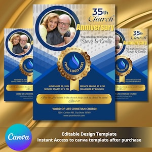 Flyer pour l'église anniversaire de CANVA | Modèle modifiable et imprimable | Téléchargement instantané | Circulaire Anniversaire Église | événement religieux