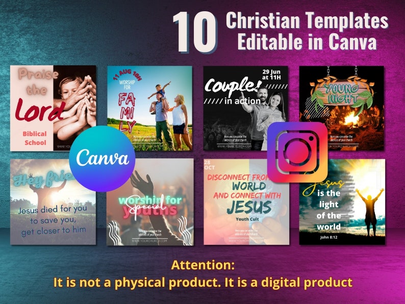 Christian Instagram Post Templates: Church & Bible Verse (canva ...