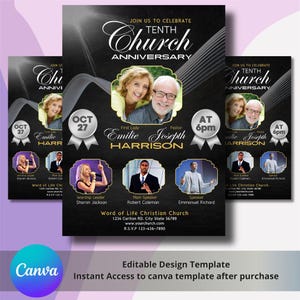 Flyer pour l'église anniversaire de CANVA | Modèle modifiable et imprimable | Téléchargement instantané | Circulaire Anniversaire Église | événement religieux