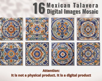 16 digital images Mexican Talavera Mosaic, printable, clipart mexican