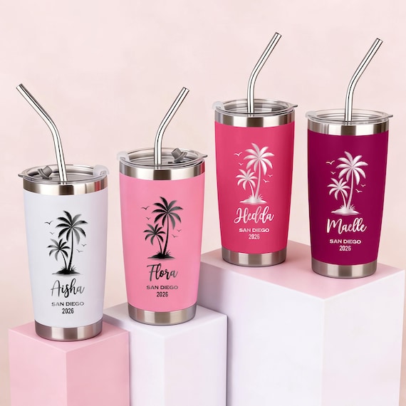 Personalized 20oz Stainless Steel Tumbler, Custom Girls Trip Travel Mug, Double-walled cold and heat-insulating fake cup